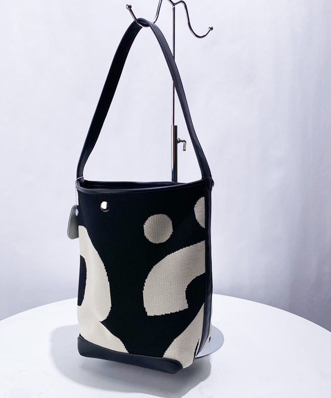 Unique Black Print Patchwork Large Capacity Canvas Bucket Bag