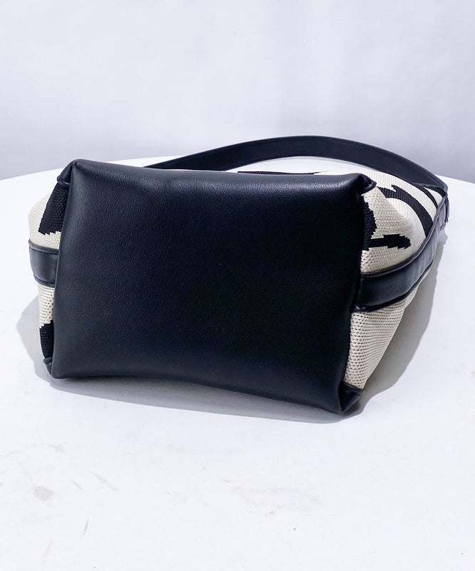 Unique Black Print Patchwork Large Capacity Canvas Bucket Bag