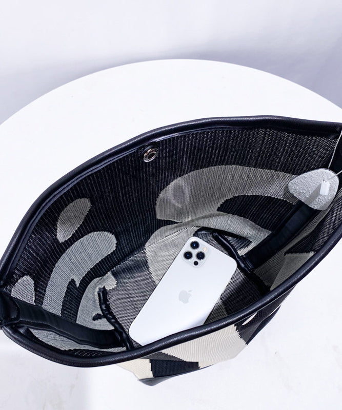 Unique Black Print Patchwork Large Capacity Canvas Bucket Bag