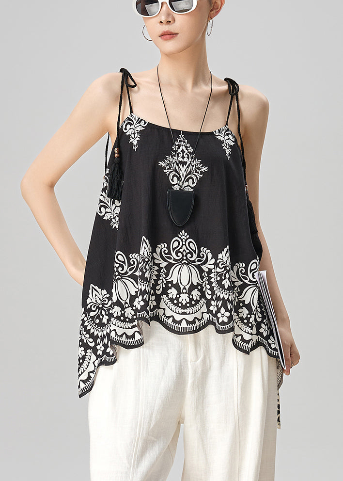 Unique Black Print Wear On Both Sides Cotton Spaghetti Strap Tank Sleeveless