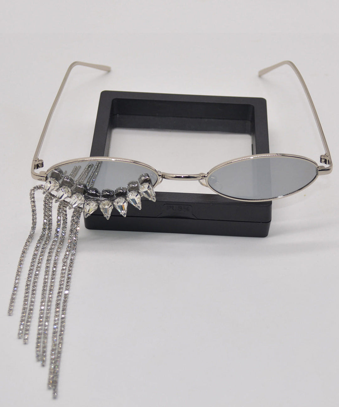 Unique Black Stainless Steel Zircon Tassel Sunglasses