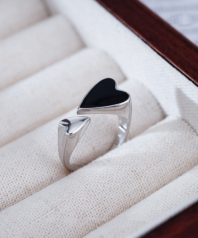 Unique Black Sterling Silver Love Open Rings