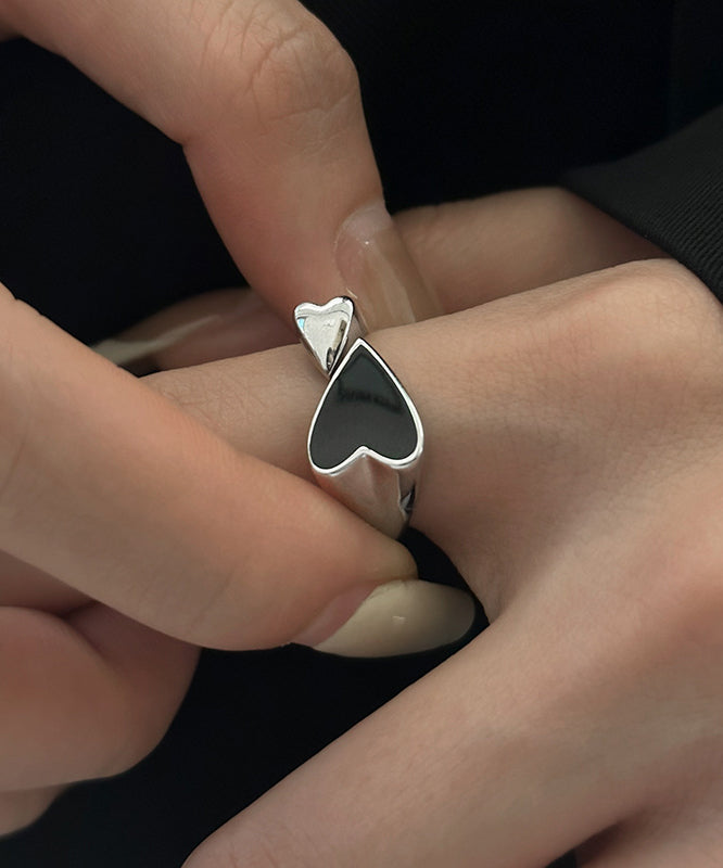 Unique Black Sterling Silver Love Open Rings