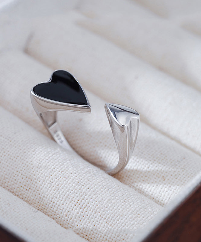 Unique Black Sterling Silver Love Open Rings