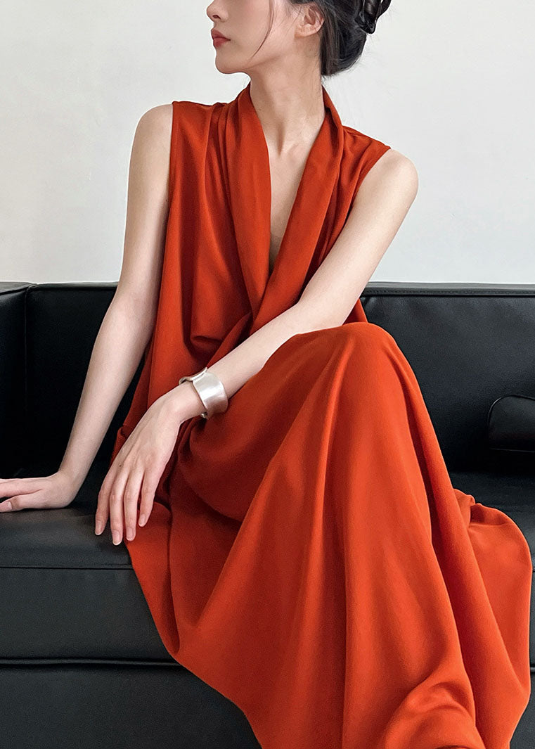 Unique Black V Neck Pockets Cotton Maxi Dresses Sleeveless