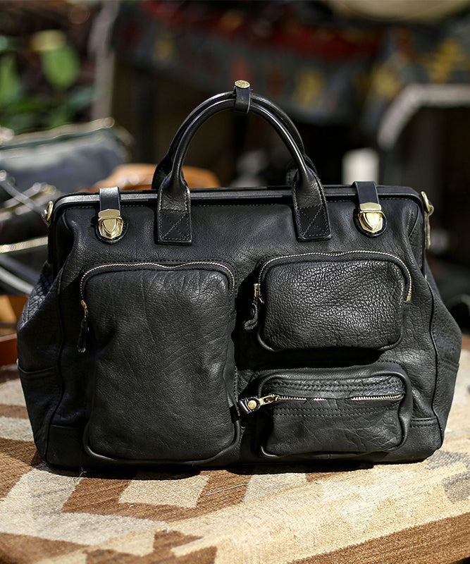 Unique Blackish Green Solid Durable Pockets Leather Tote Handbag