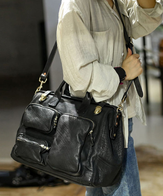 Unique Blackish Green Solid Durable Pockets Leather Tote Handbag