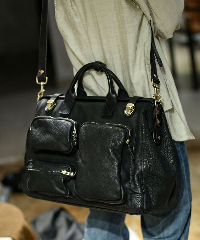 Unique Blackish Green Solid Durable Pockets Leather Tote Handbag