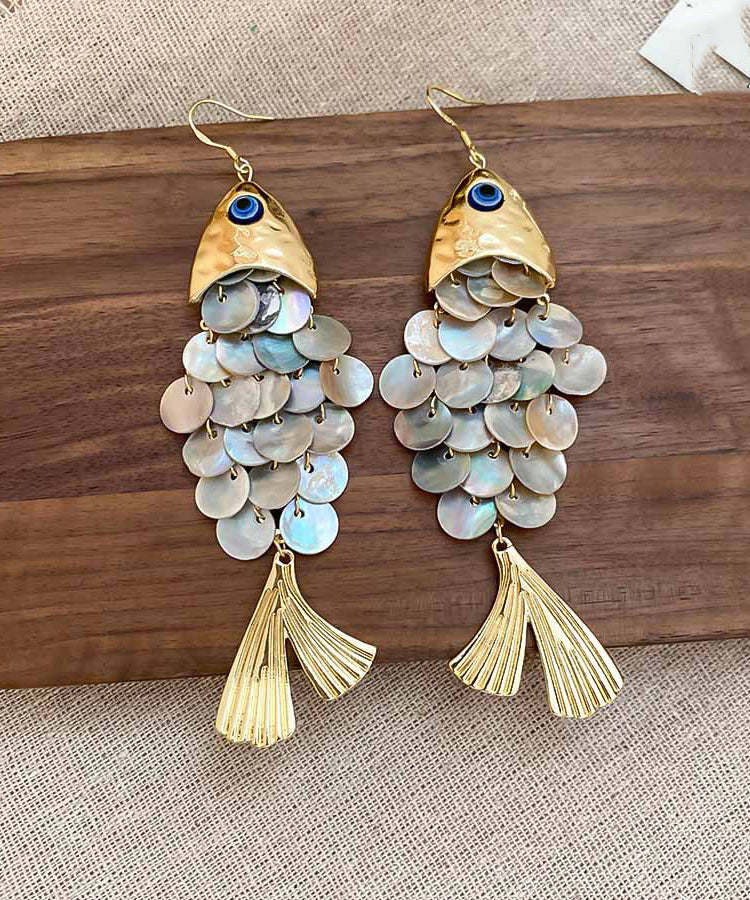 Unique Blue Alloy Shell Fish Scale Drop Earrings