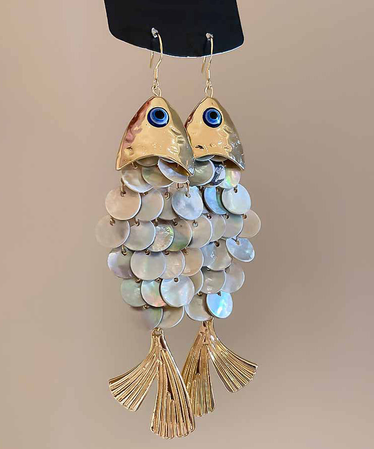 Unique Blue Alloy Shell Fish Scale Drop Earrings