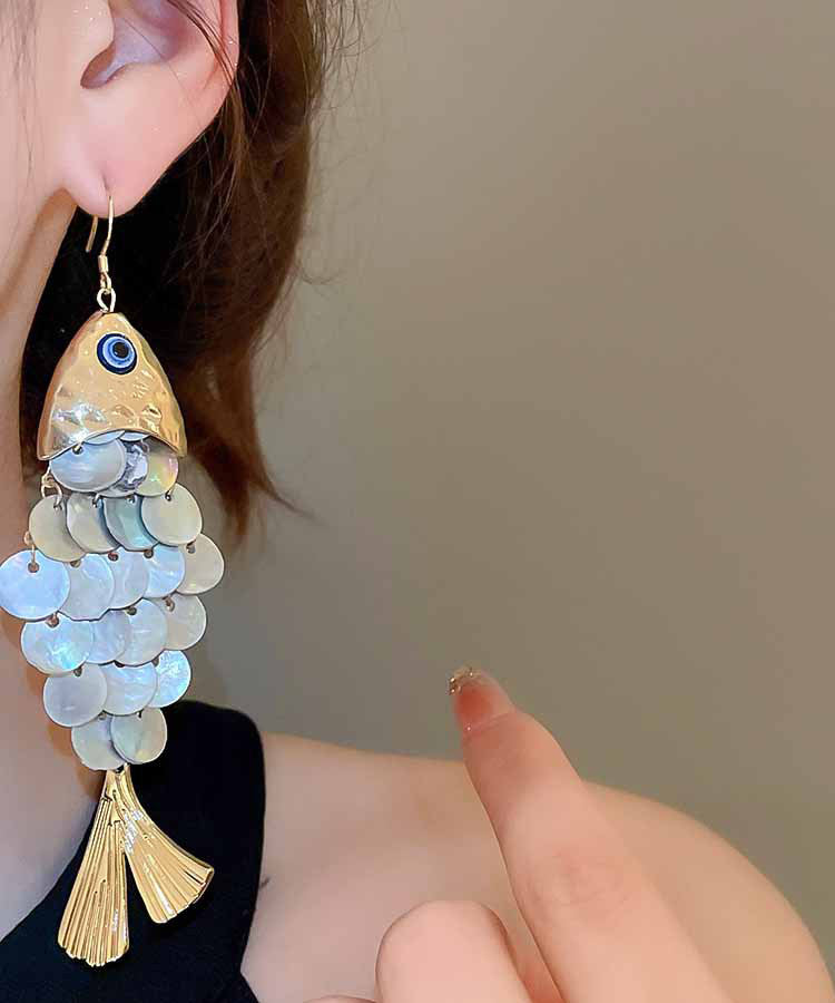 Unique Blue Alloy Shell Fish Scale Drop Earrings