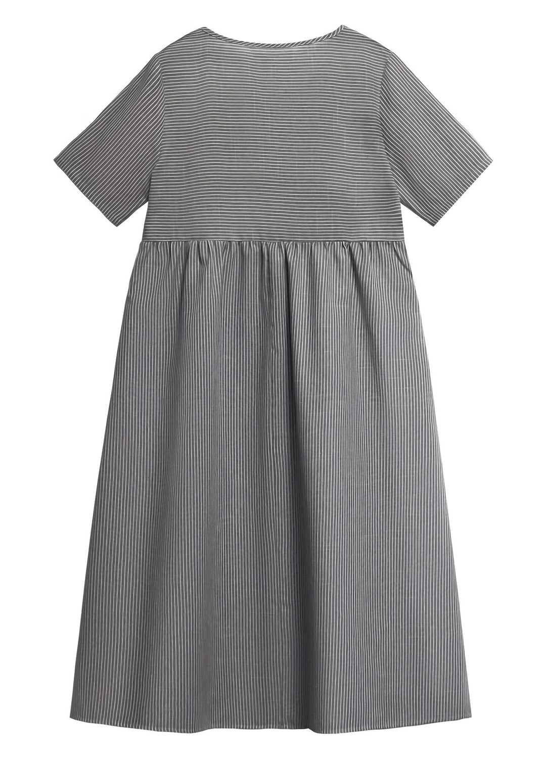 Unique Blue O Neck Striped Pockets Cotton Dress Summer