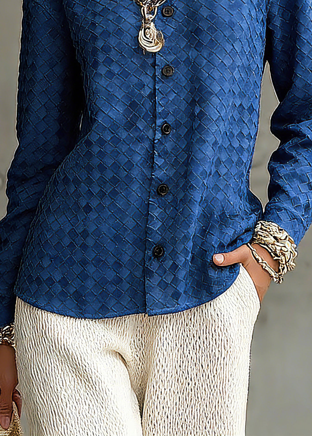 Unique Blue Peter Pan Collar Plaid Button Faux Suede Shirt Spring