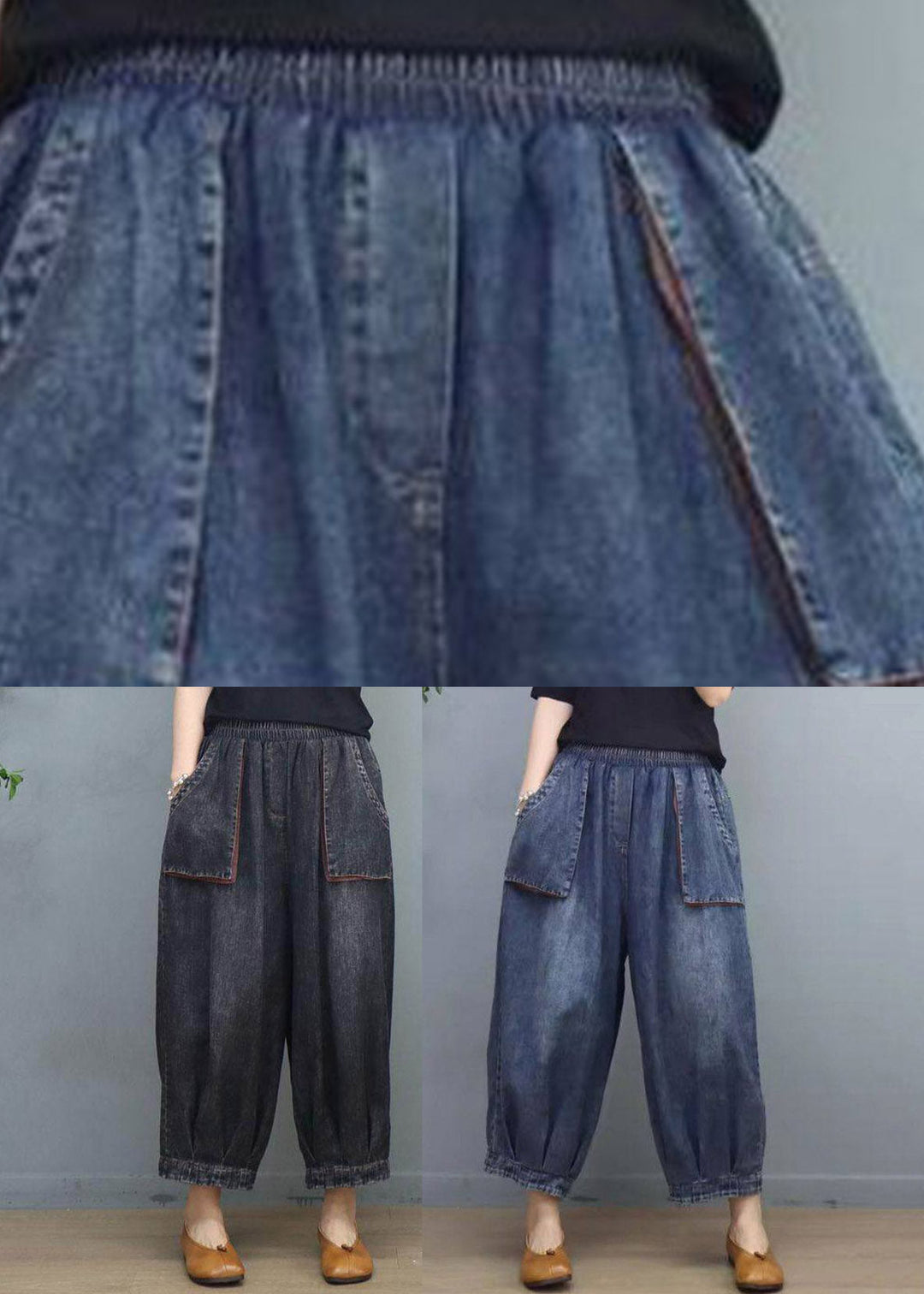 Unique Blue Pockets Patchwork Lantern Jeans Summer