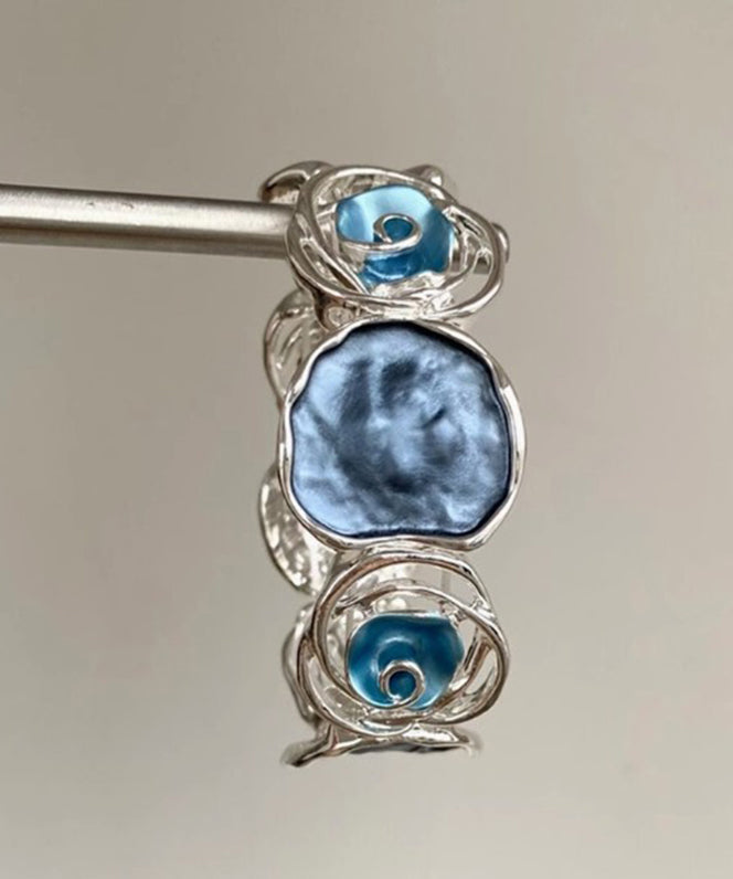 Unique Blue Sterling Silver Rose Hollow Out Bangle
