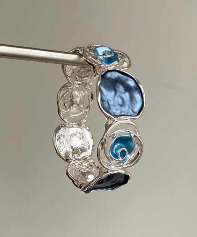 Unique Blue Sterling Silver Rose Hollow Out Bangle