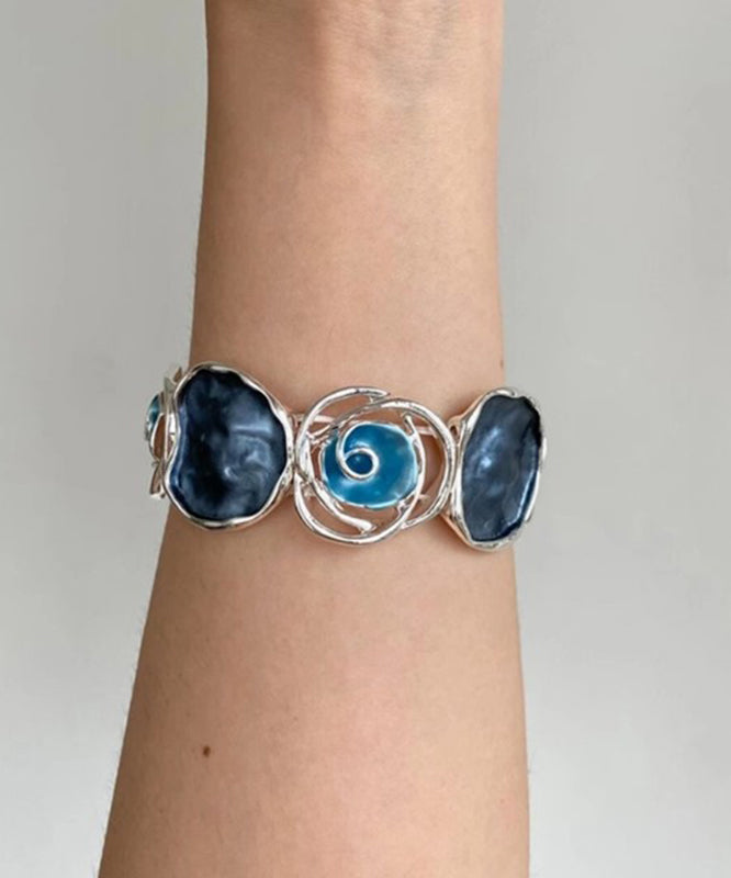 Unique Blue Sterling Silver Rose Hollow Out Bangle