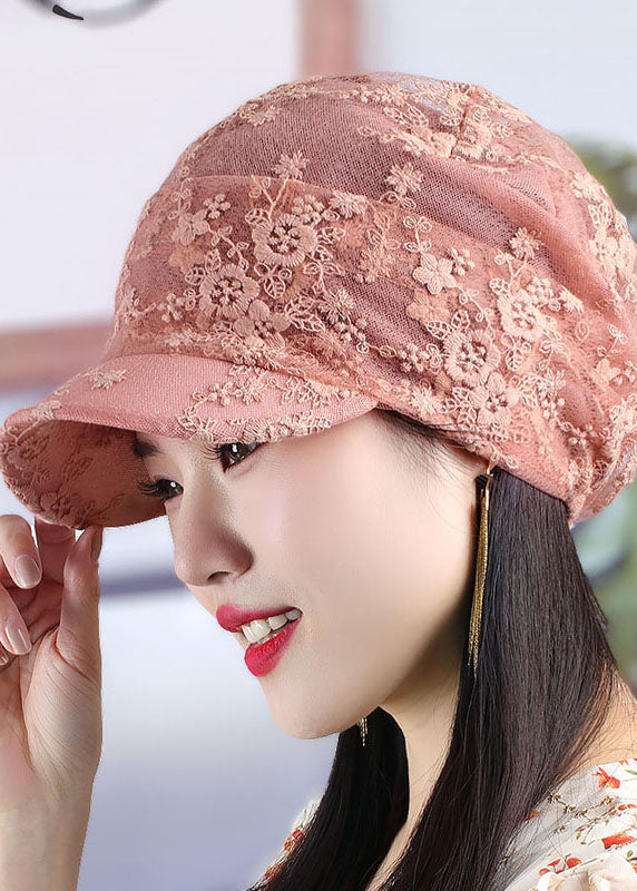 Unique Brown Hollow Out Embroidery Floral Knitted Cotton Baseball Cap Hat