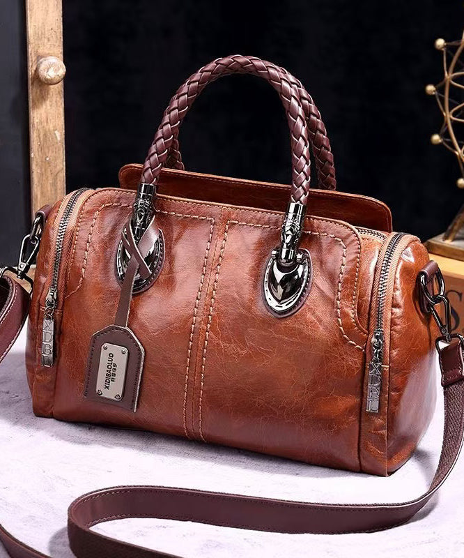 Unique Brown Solid Durable Versatile Calf Leather Tote Bag
