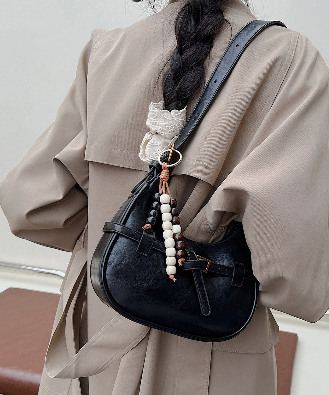 Unique Brown Tasseled Solid Durable Faux Leather Saddle Bag