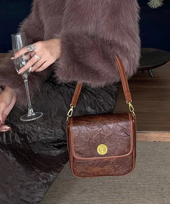 Unique Brown Wrinkled Faux Leather Versatile Micro Bag