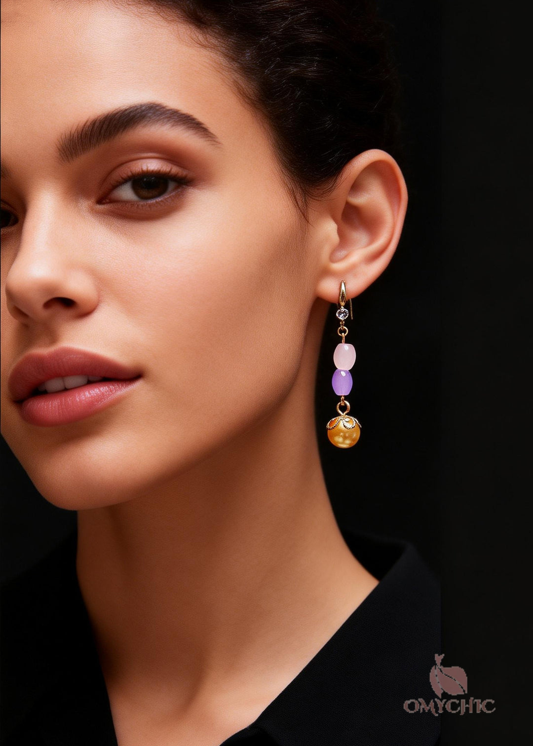 Unique Champagne Pearl Naturally Gem Stone Drop Earrings