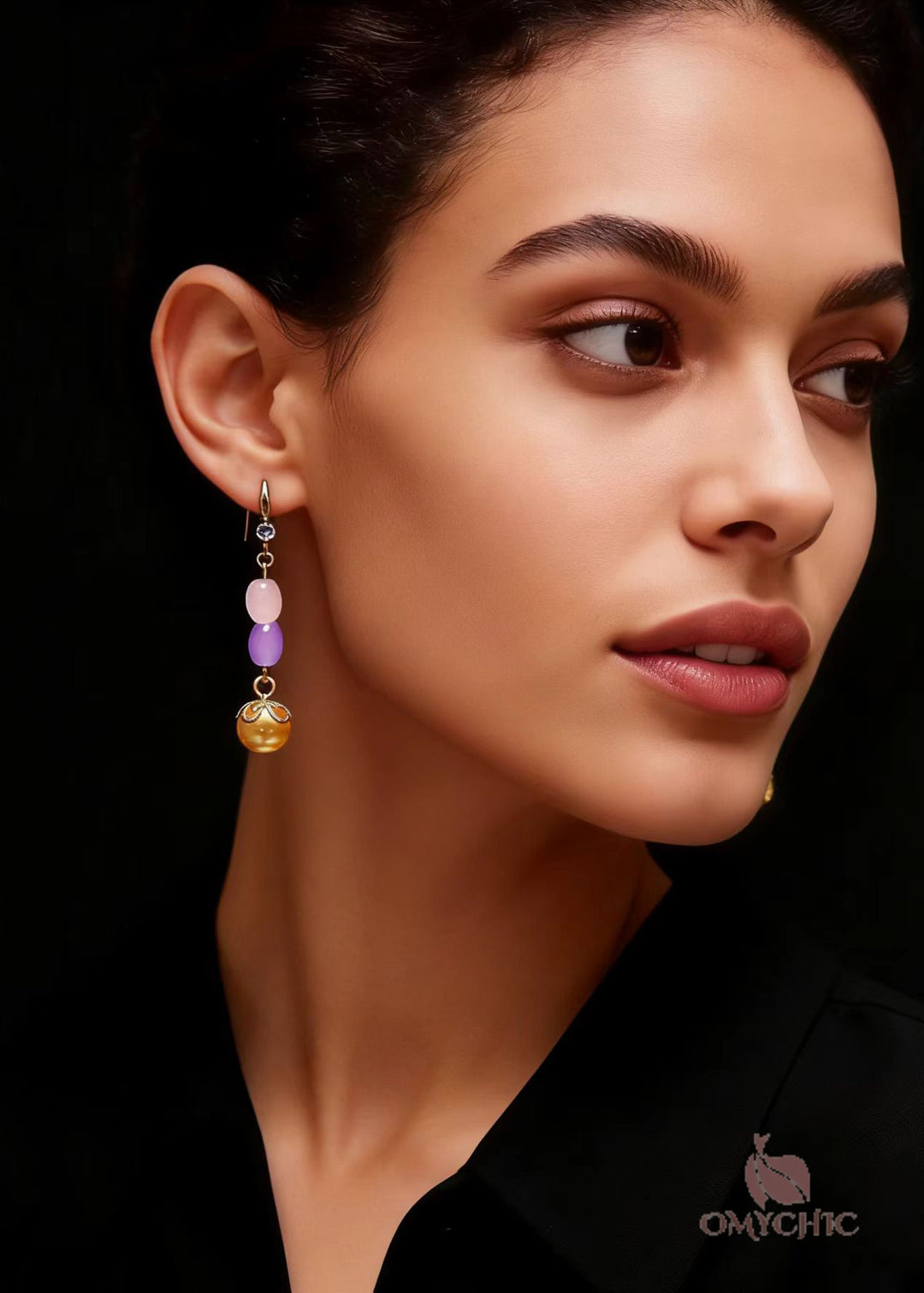 Unique Champagne Pearl Naturally Gem Stone Drop Earrings