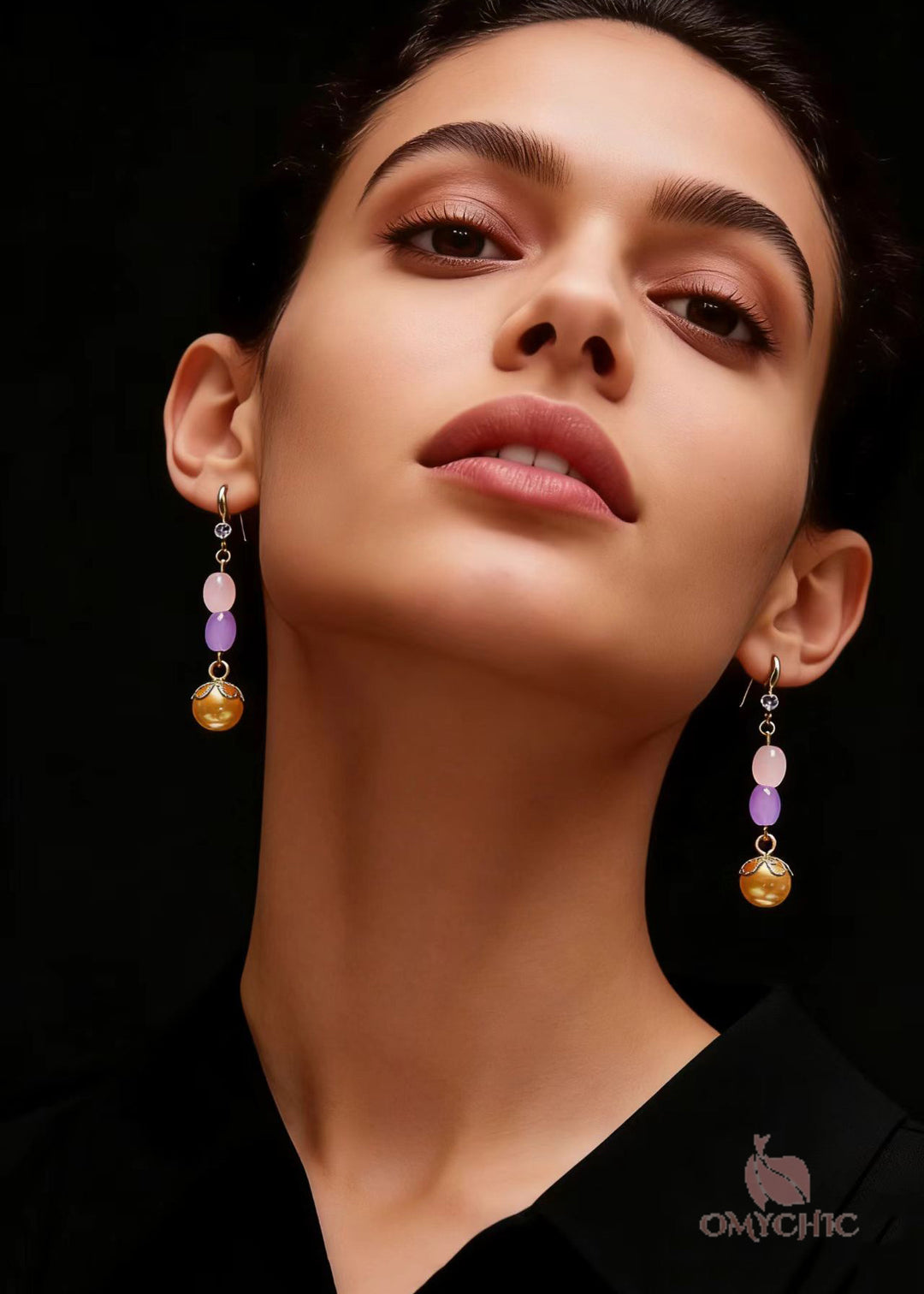Unique Champagne Pearl Naturally Gem Stone Drop Earrings
