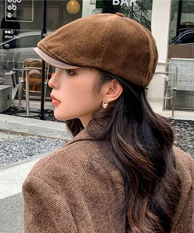 Unique Coffee Versatile Fashion Corduroy Breton Hat