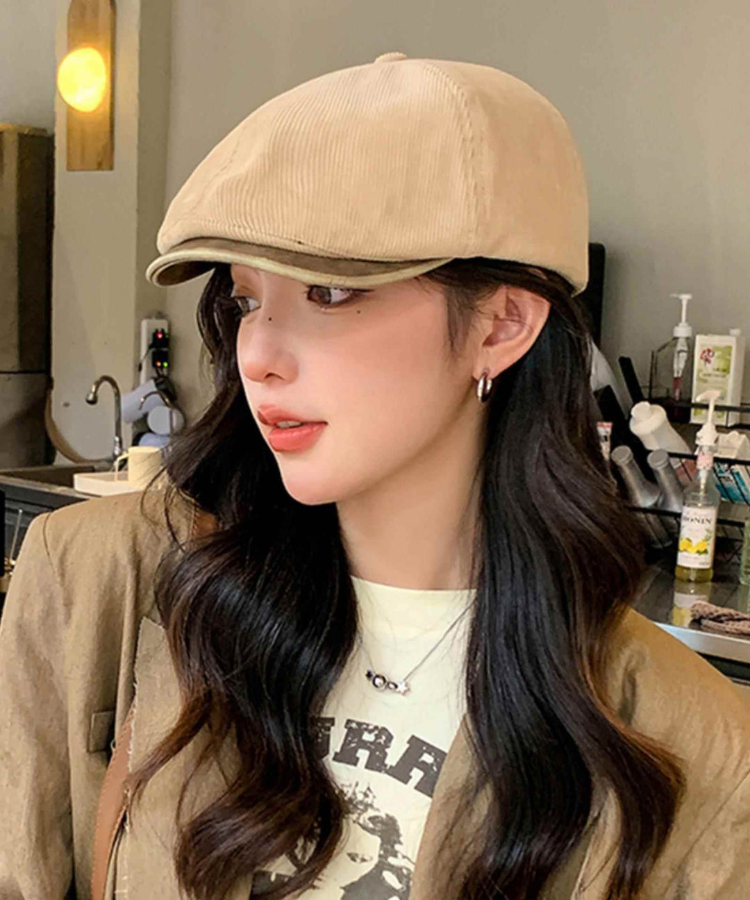 Unique Coffee Versatile Fashion Corduroy Breton Hat