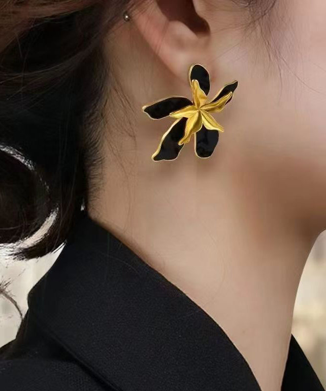 Unique Colorblock Alloy Floral Drop Glaze Stud Earrings