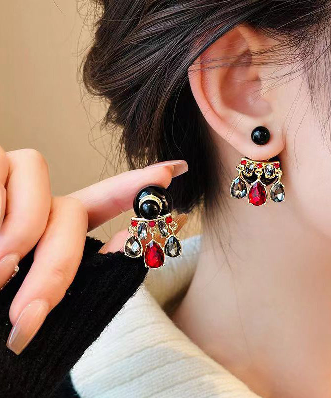 Unique Colorblock Copper Alloy Crystal Ball Tassel Drop Earrings