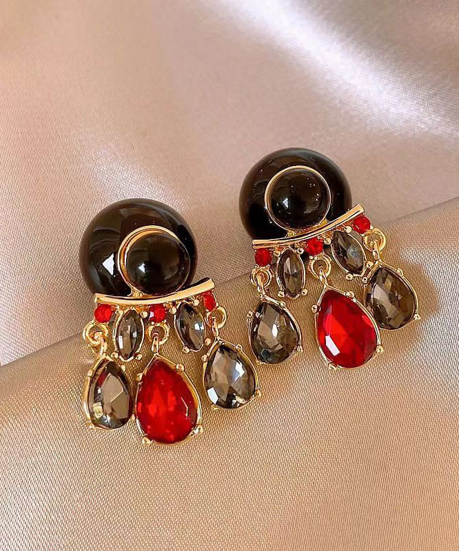 Unique Colorblock Copper Alloy Crystal Ball Tassel Drop Earrings