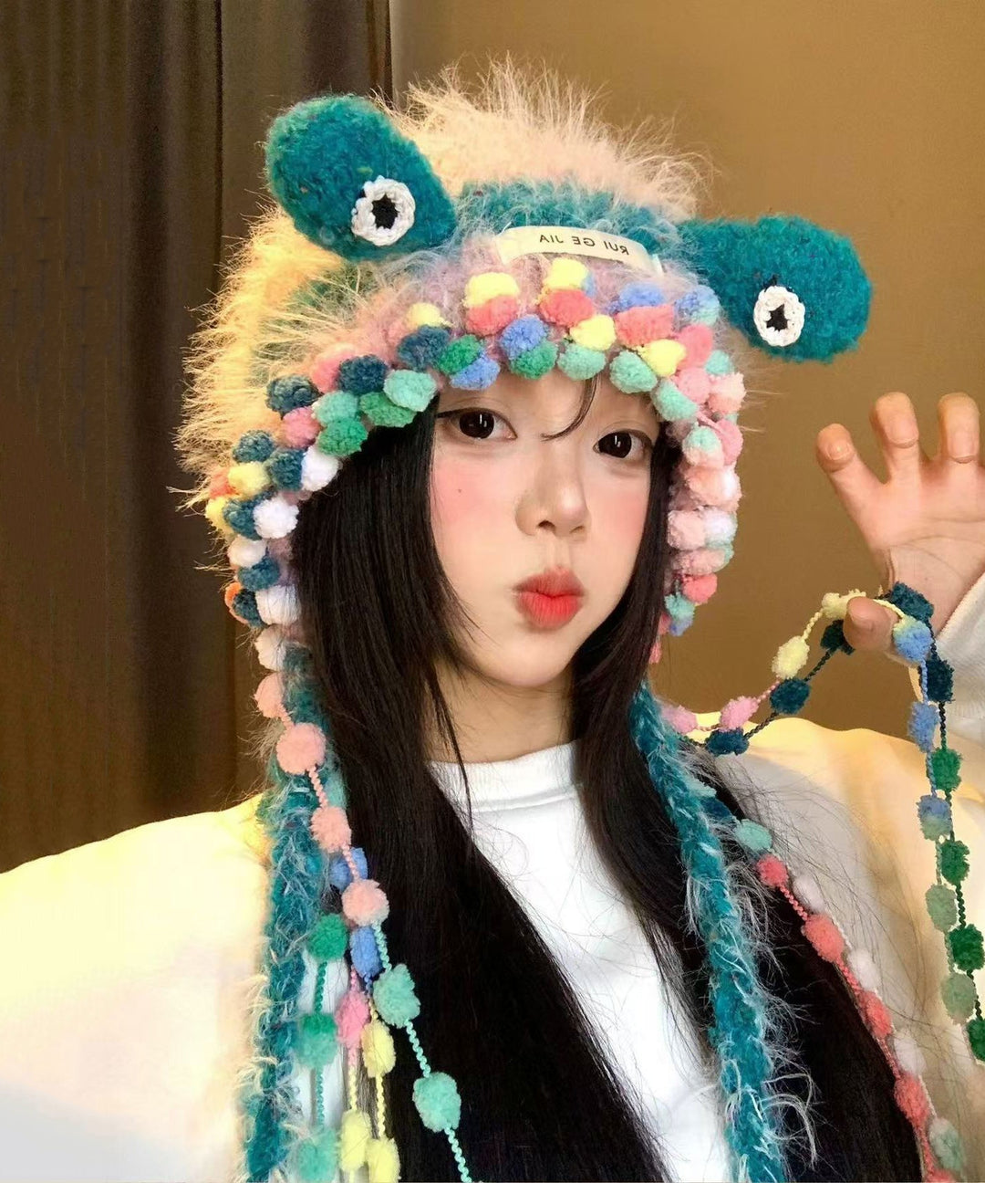 Unique Cute Blue Fuzzy Fur Knit Warm Bonnie Hat