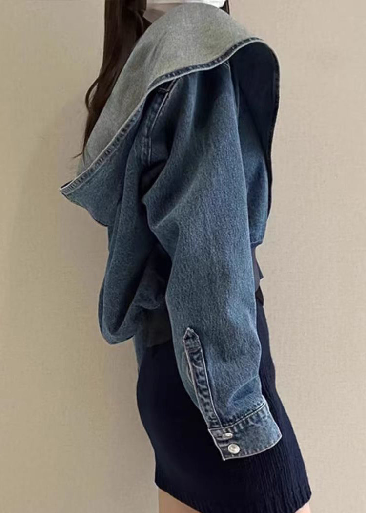 Unique Denim Blue Patchwork Hoodies Coats Fall