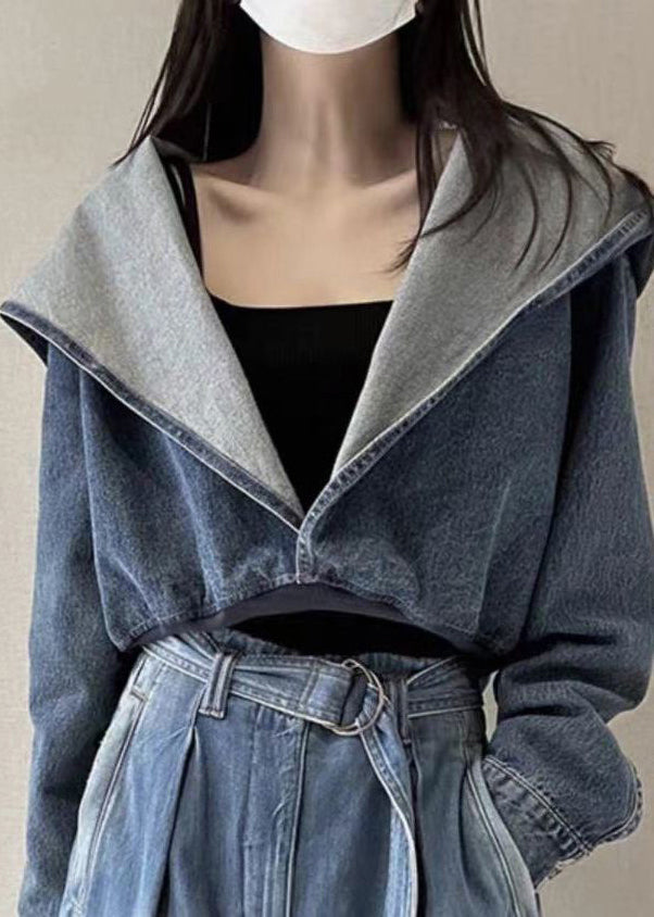 Unique Denim Blue Patchwork Hoodies Coats Fall