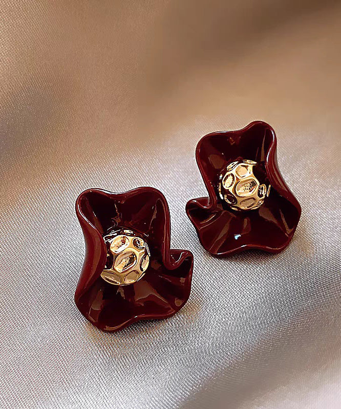 Unique Design Of Red Petal Stud Earrings