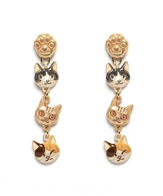 Unique Gold Alloy Resin Three Little Cats Drop Earrings