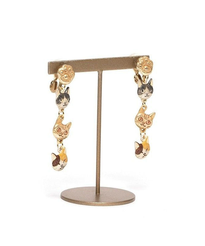 Unique Gold Alloy Resin Three Little Cats Drop Earrings