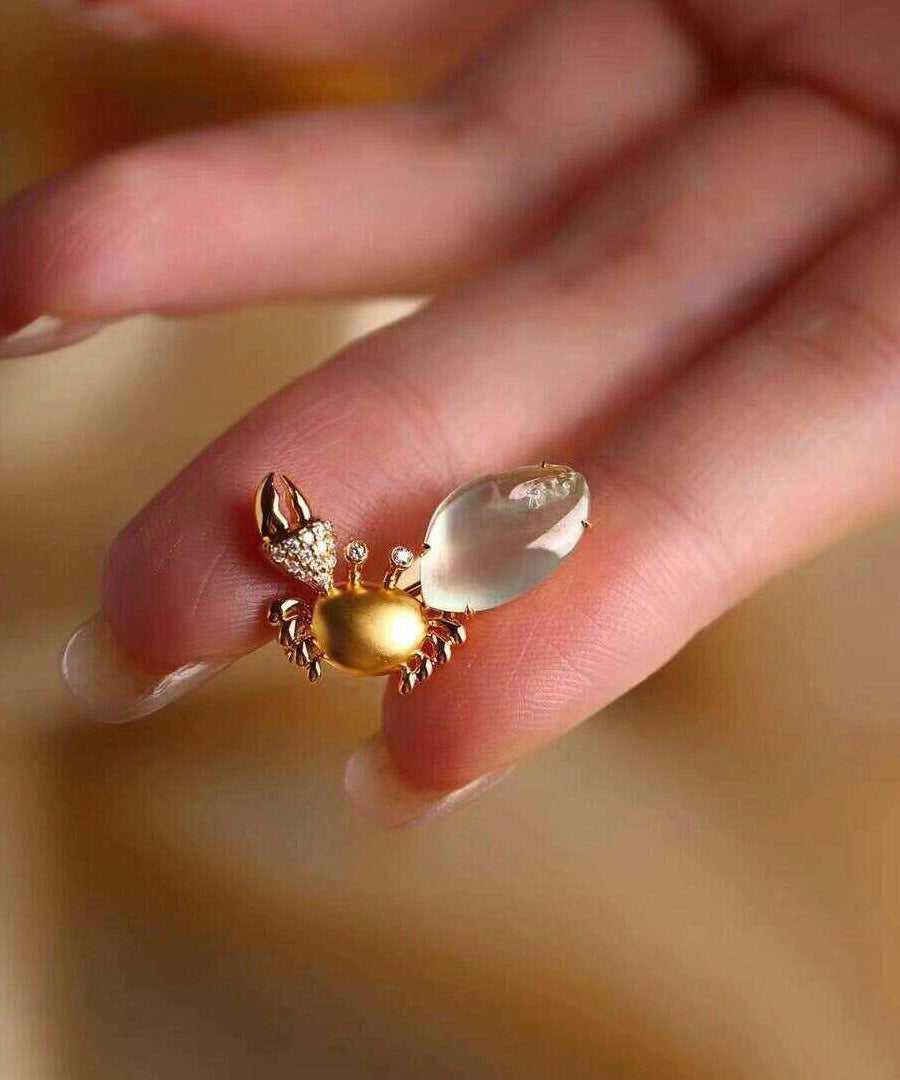 Unique Gold Alloy Zircon Chalcedony Crab Brooches