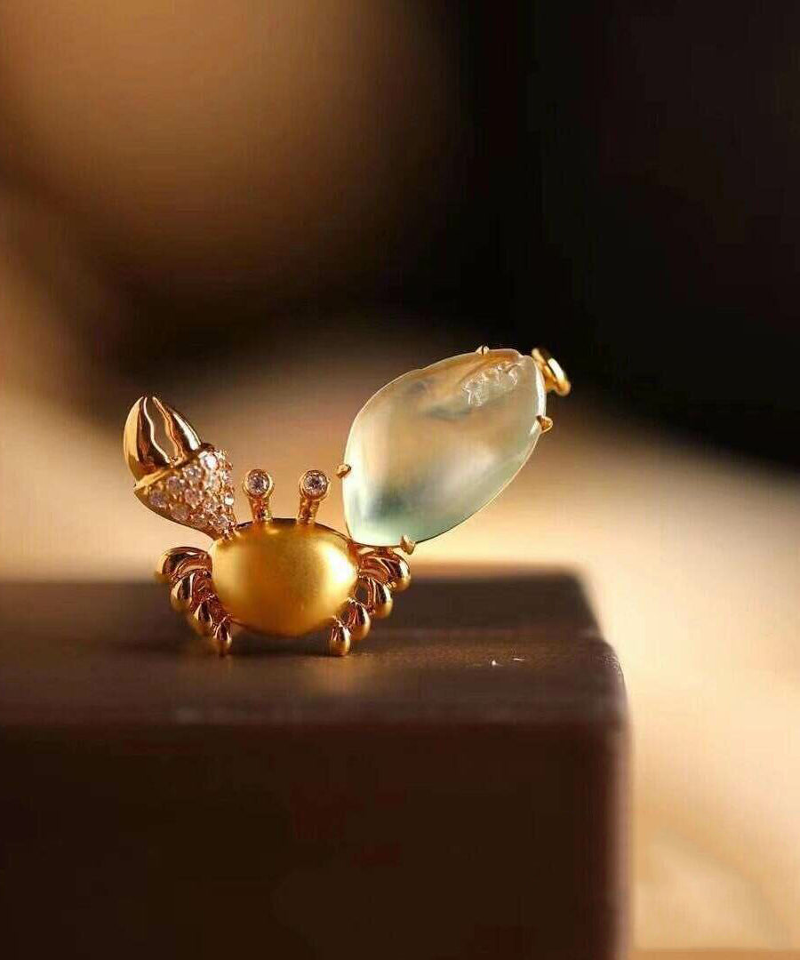 Unique Gold Alloy Zircon Chalcedony Crab Brooches