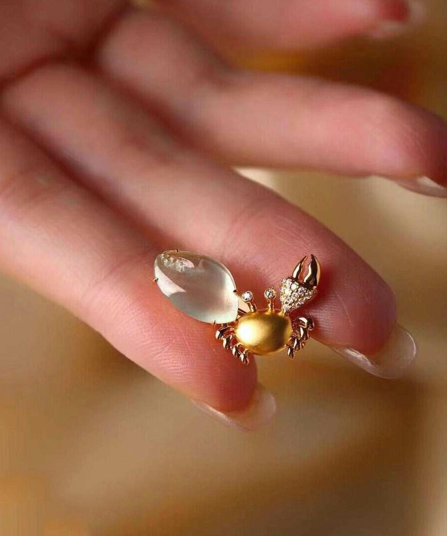 Unique Gold Alloy Zircon Chalcedony Crab Brooches