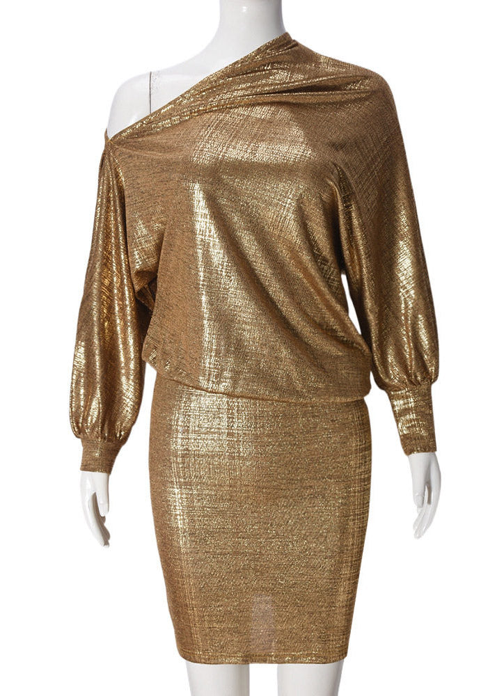Unique Gold Asymmetrical Tunic Mid Dress Fall