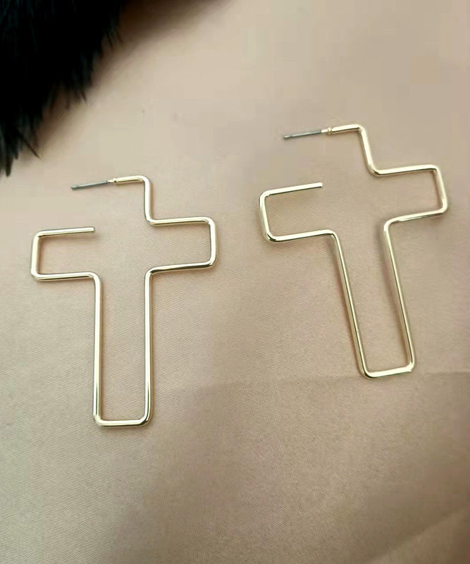 Unique Gold Copper Overgild Cross Hoop Earrings