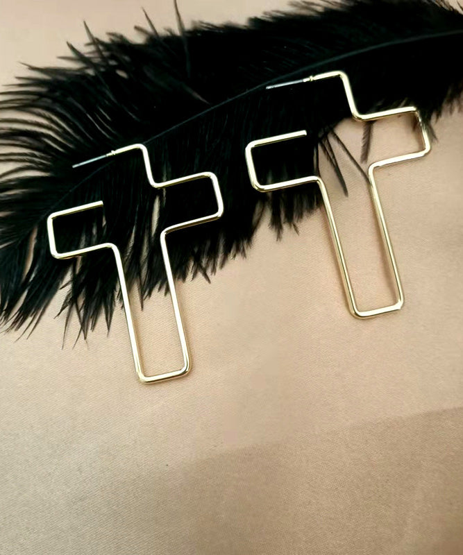 Unique Gold Copper Overgild Cross Hoop Earrings