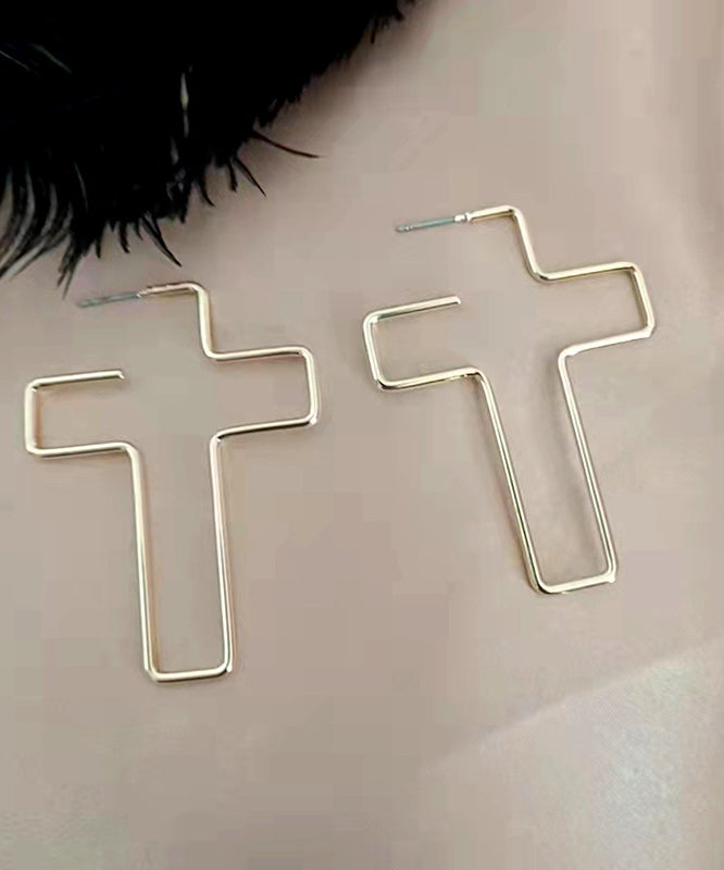 Unique Gold Copper Overgild Cross Hoop Earrings