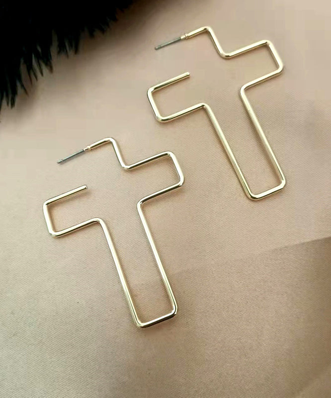 Unique Gold Copper Overgild Cross Hoop Earrings