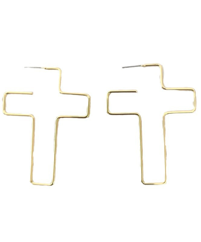 Unique Gold Copper Overgild Cross Hoop Earrings