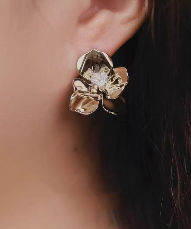 Unique Gold Copper Overgild Floral Stud Earrings