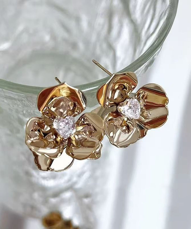 Unique Gold Copper Overgild Floral Stud Earrings